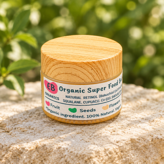 Organic Super Food Balm jar on natural stone
